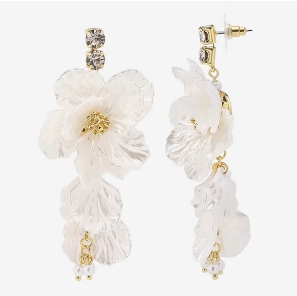 Bijoux Bar Gold and White Flower Drop Earrings - Picture 2 of 5